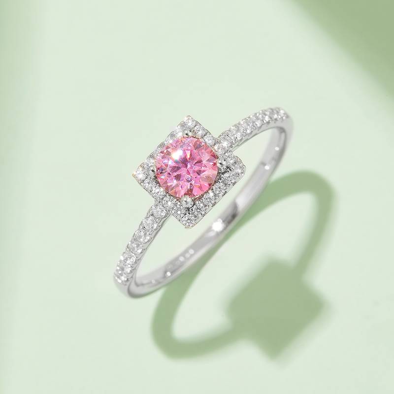 豪镶方包S925银镀白金MoissaniteWomen's Ring50分D级